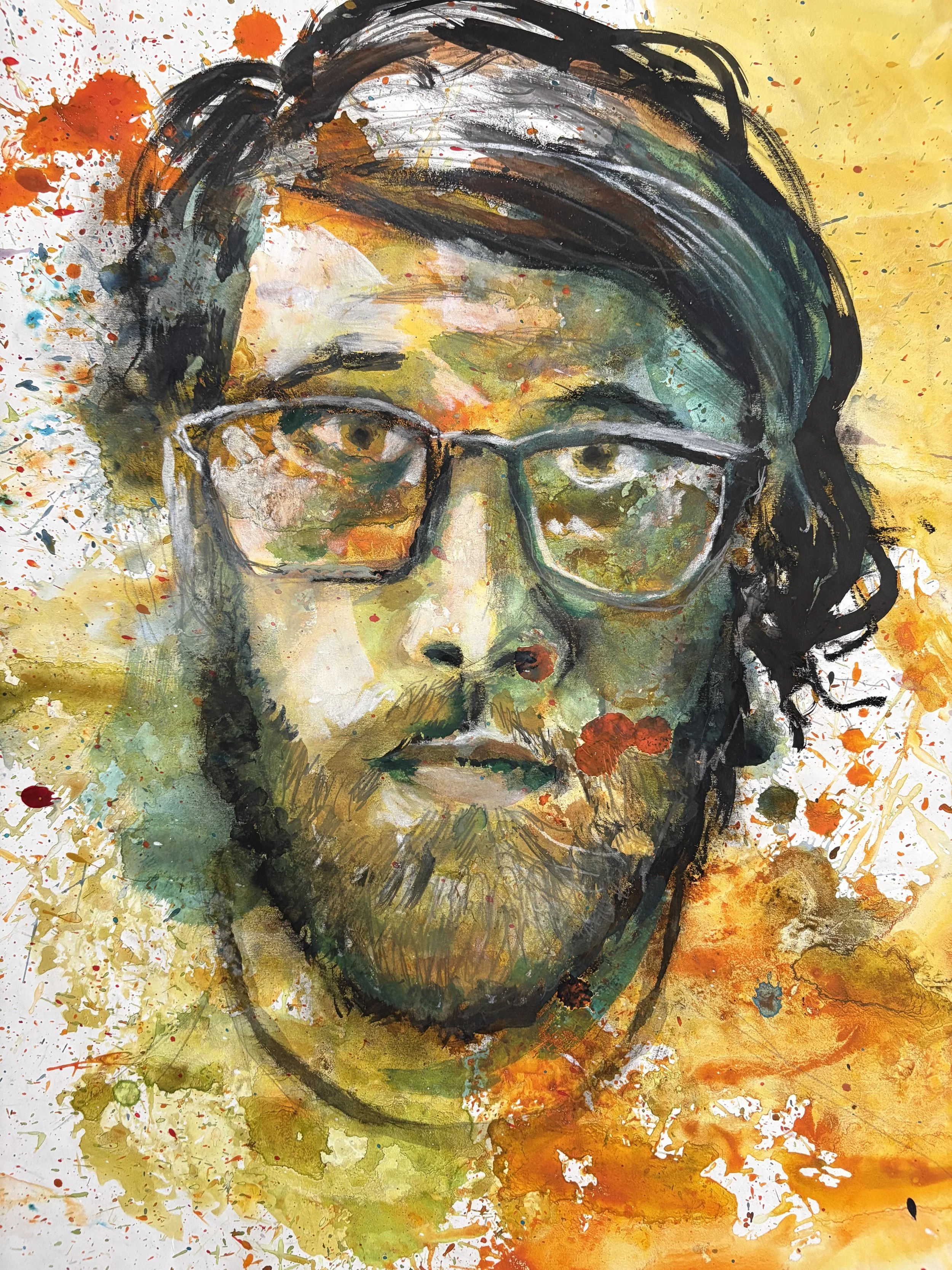 "Kevin" - Mixed media on paper 10 x 24"