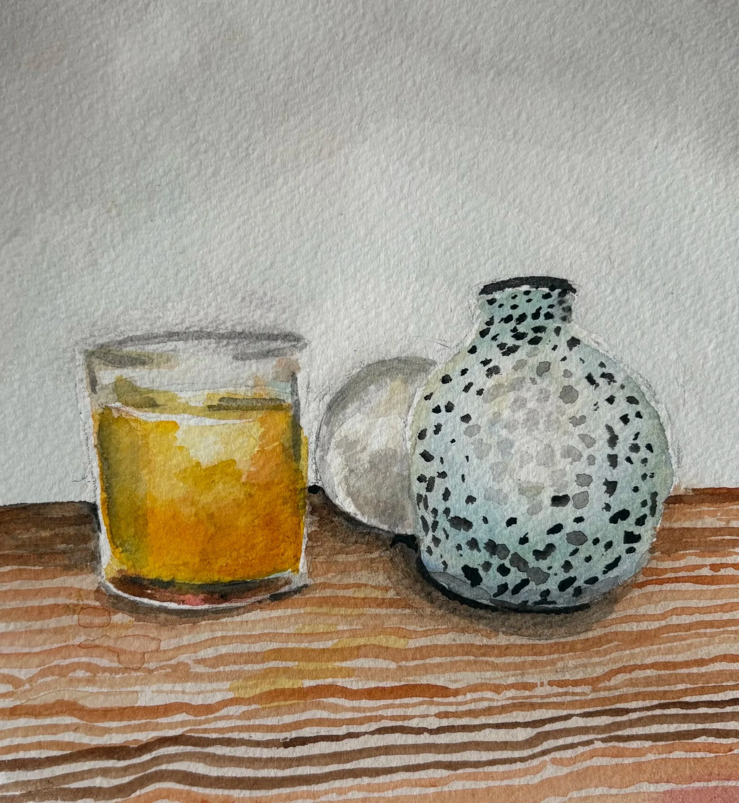 "Still Life With Orange Candle" - Watercolor on paper. 11 x 17"