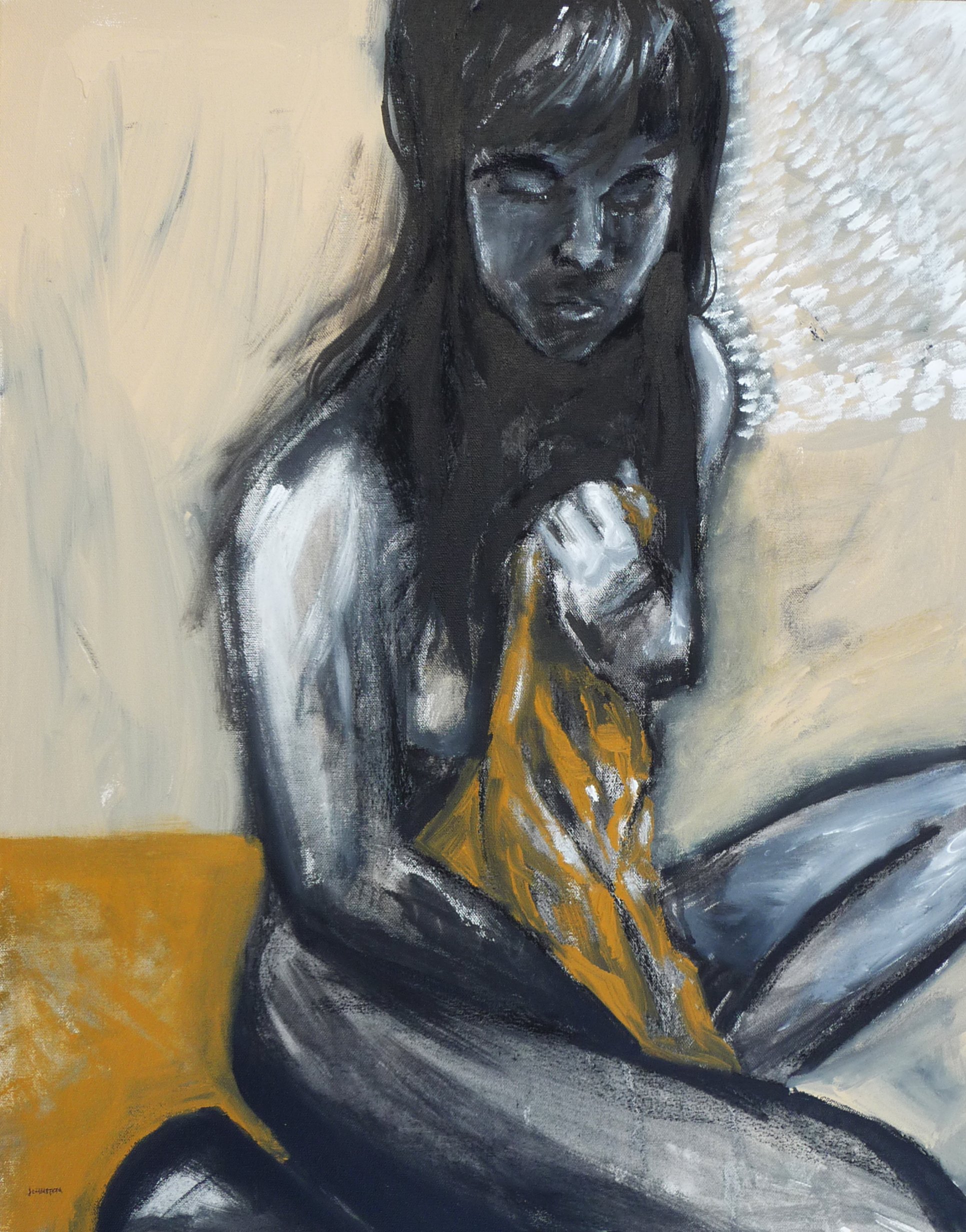 "Figure on Ochre" - Mixed media on canvas. 24 x 36"