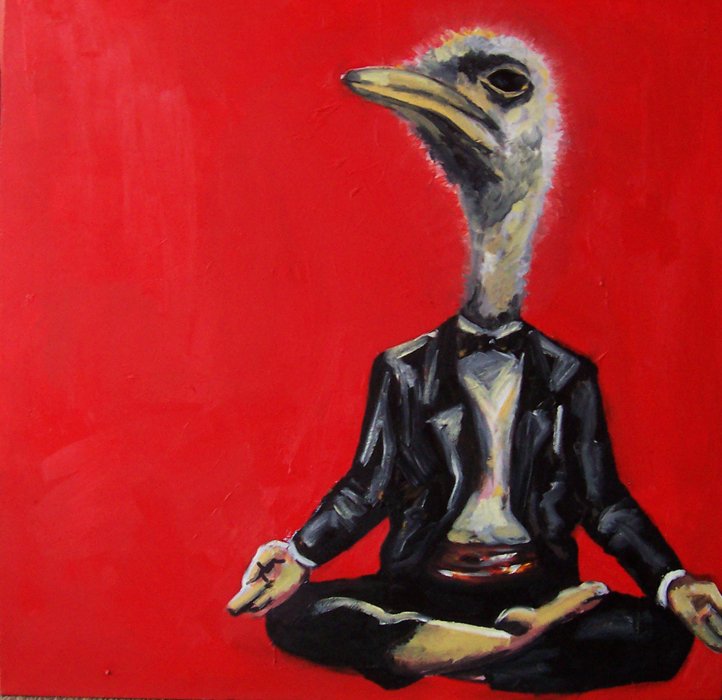 "Tuxedo Meditation" - Mixed media on canvas. 30 x 30"