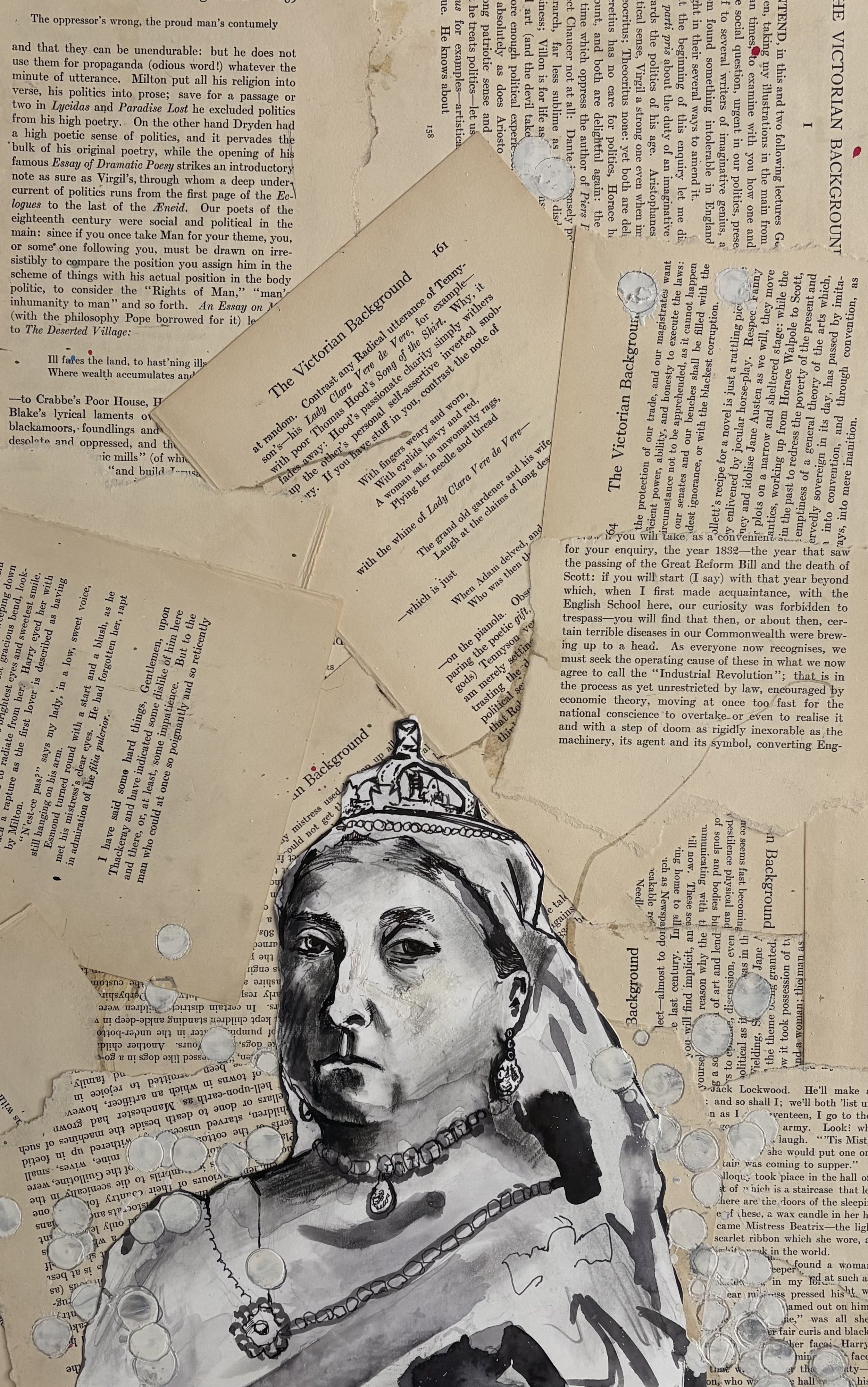 "The Victorian Background" - Ink and collage on paper. 12 x 20"