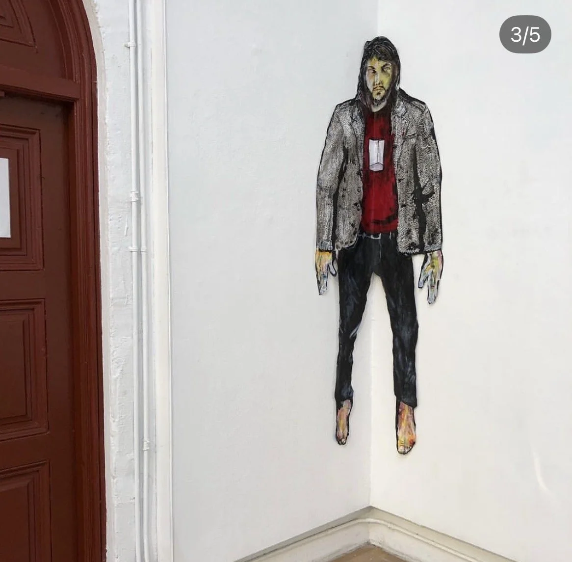 Installation photo of "Painted Myself Into the Corner" 2019. Mixed media on gallery wall. 72" x  21"