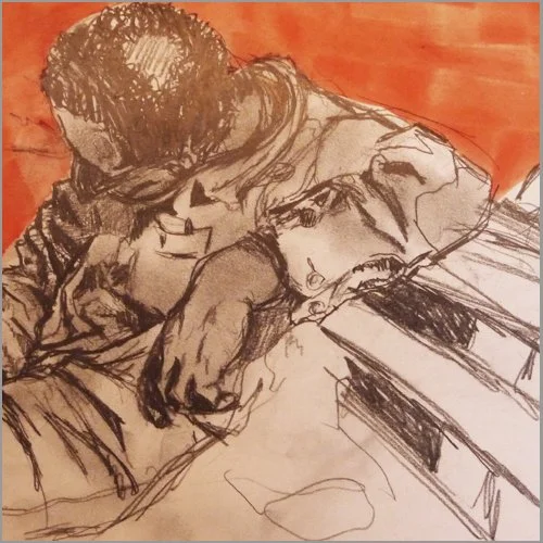 "Dupont Circle is Asleep" Graphite and watercolor on paper 8 x 8"