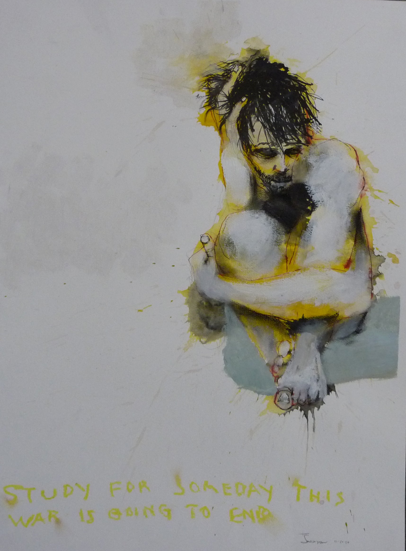 "Study for 'Someday This War is Going to End' #1". 2014. Mixed media on paper. 18" x 24"