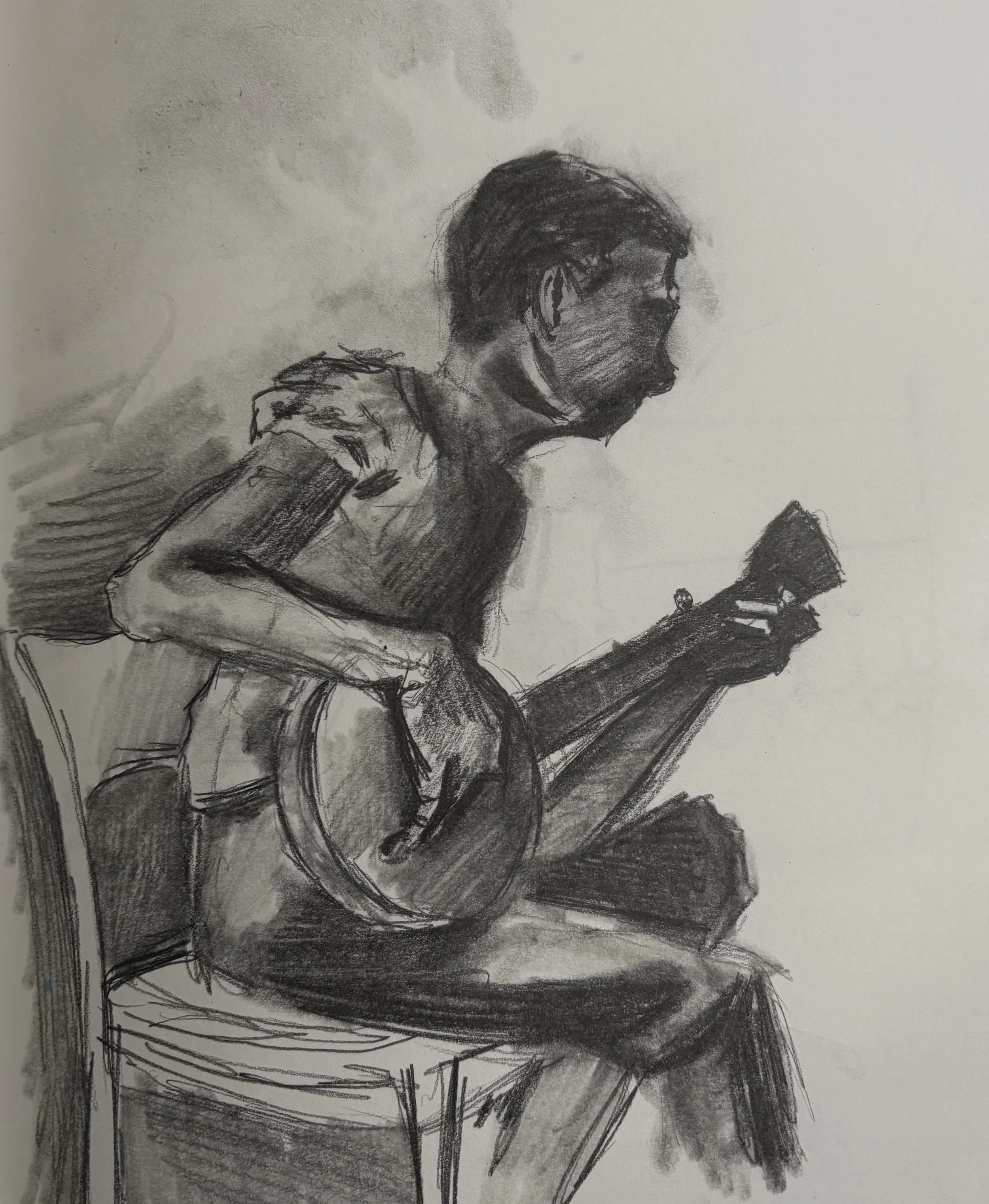 "Study of the Banjo Player" - Graphite on paper. 8 x 10"