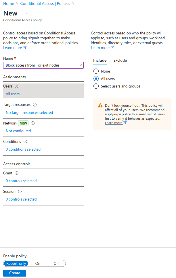 Conditional Access Policies to Block Tor IPs — Lab539