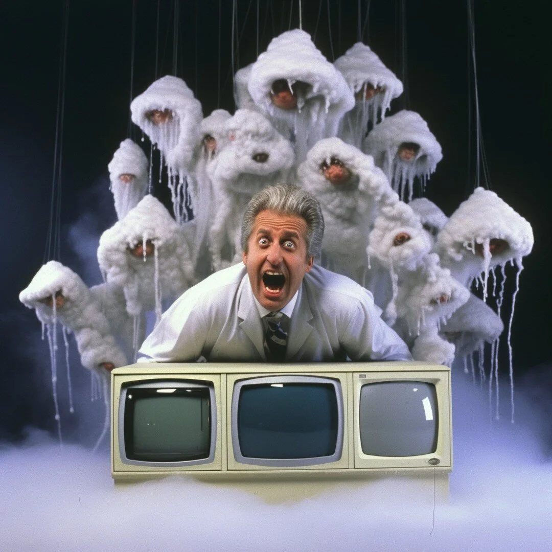 For a Limited Time Only
.....
Products featured:
1. Three television set (&quot;Watch the same thing 3x better!&quot;) (Note: cotton outfits not included.)
2. Plastic Grandma Doll
3. Microphone/Shaver (&quot;Shave while you sing!&quot;)
4. Liquid Nit