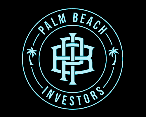 Logo for Palm Beach Investors featuring a circular design with palm trees and interwoven initials