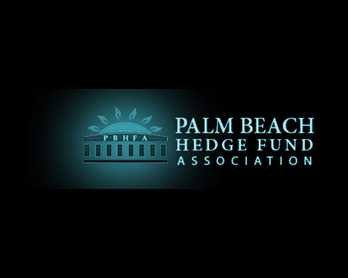 Logo for the Palm Beach Hedge Fund Association with blue flame design above the text.