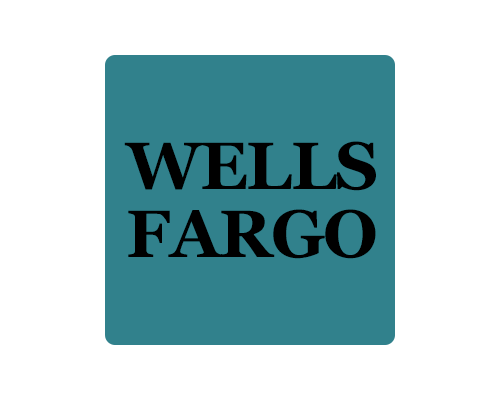 Wells Fargo logo with black text on a teal background