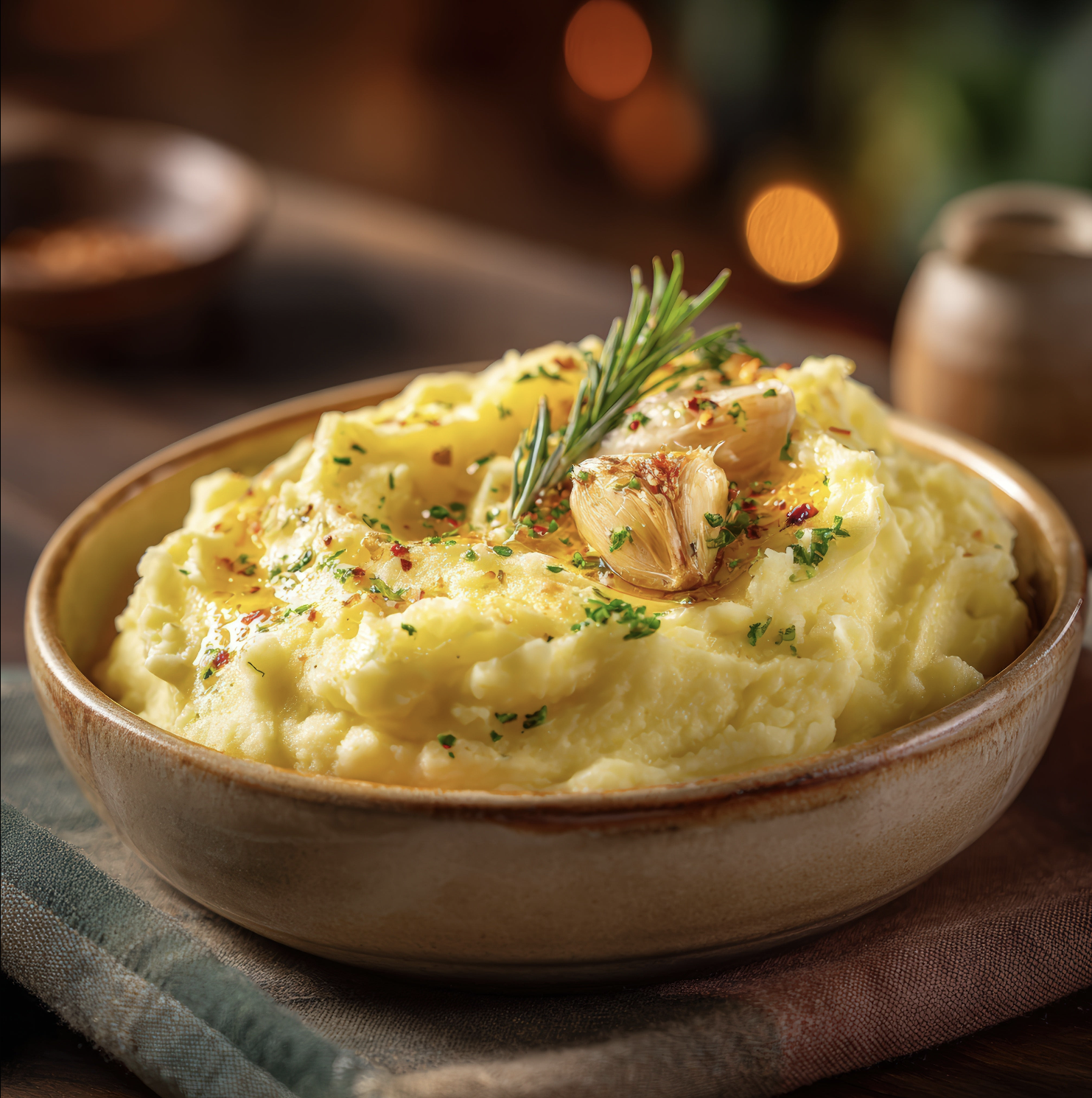 1/3 Pan Roasted Garlic Whipped Sweet and Yukon Gold Potatoes