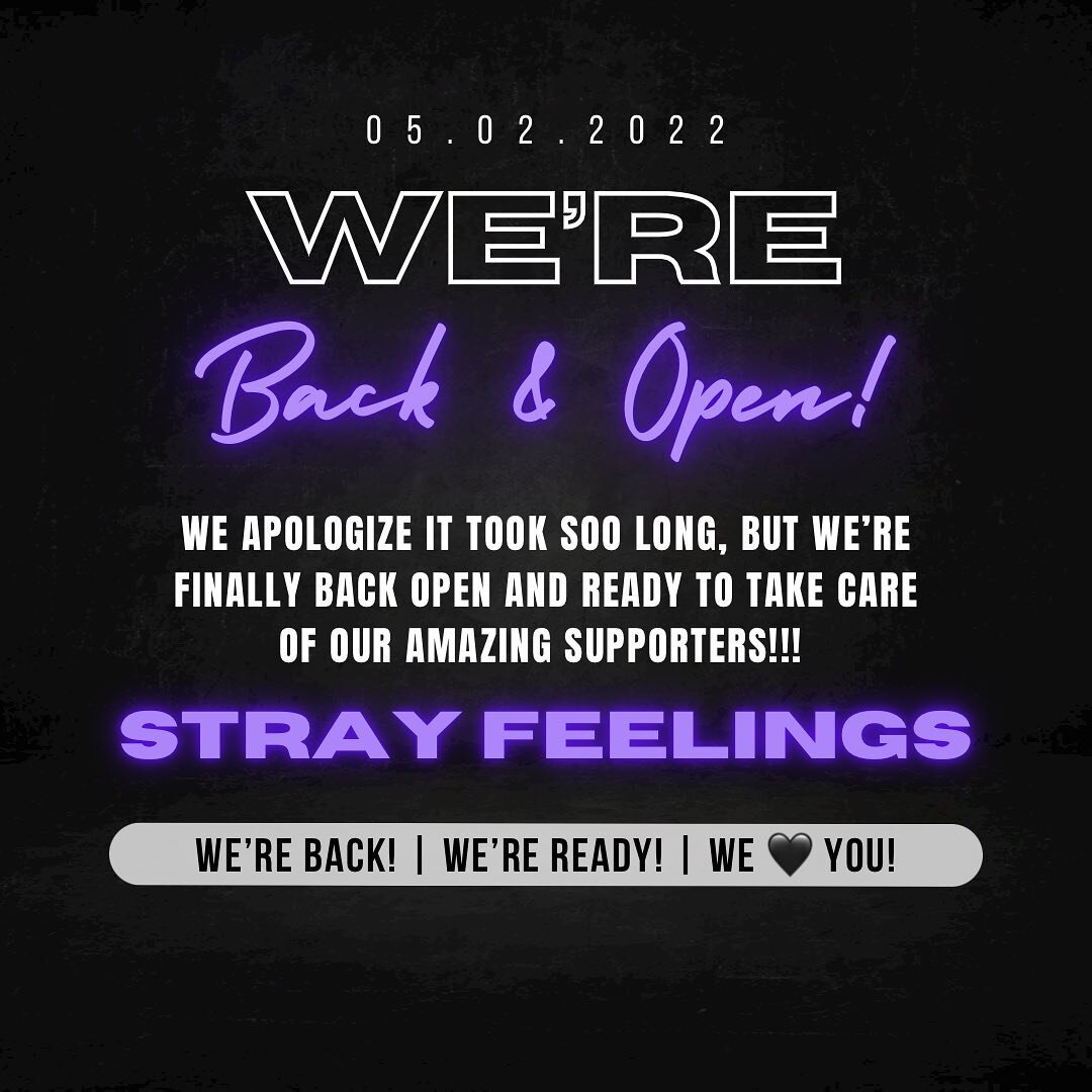 Hi everyone!! We&rsquo;re sorry it took so long but we are back open and ready to take care of you!!! We&rsquo;re so excited to be back and can&rsquo;t wait to add some new stickers soon!! Thank you so much for your endless support 🖤LINK IN BIO to s