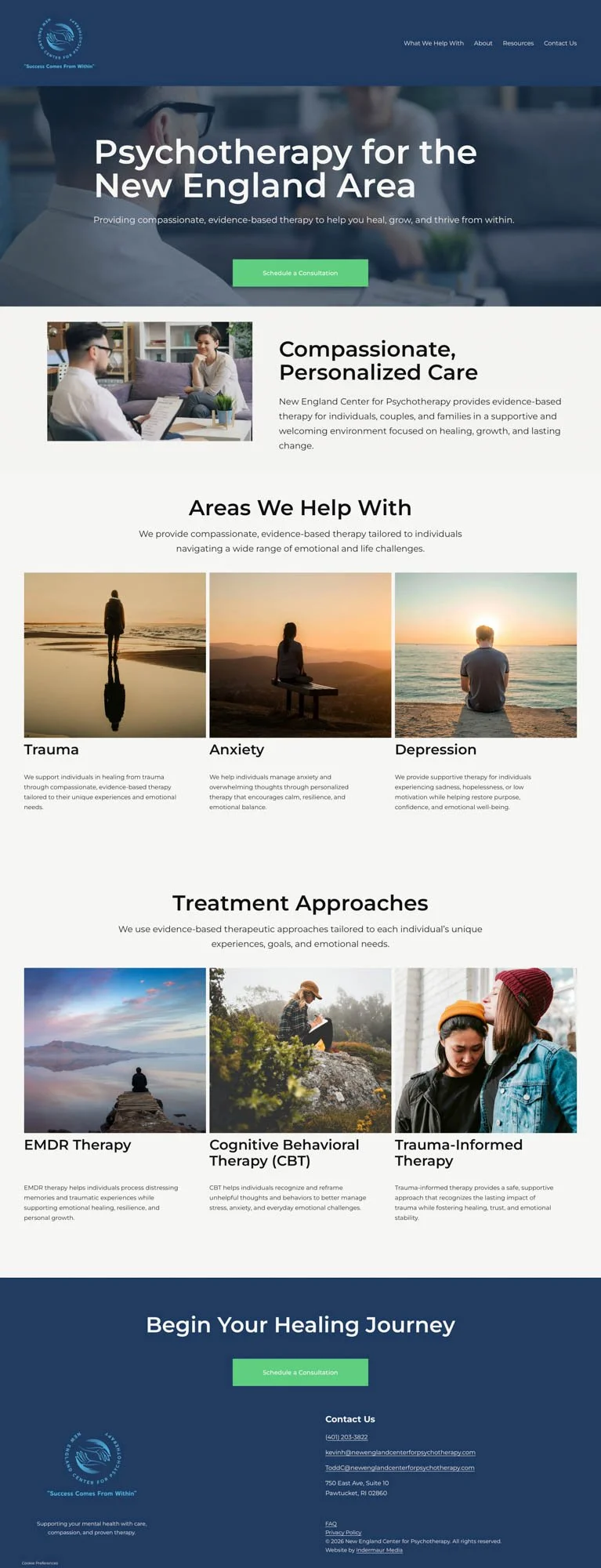 New England Center for Psychotherapy website built on Squarespace
