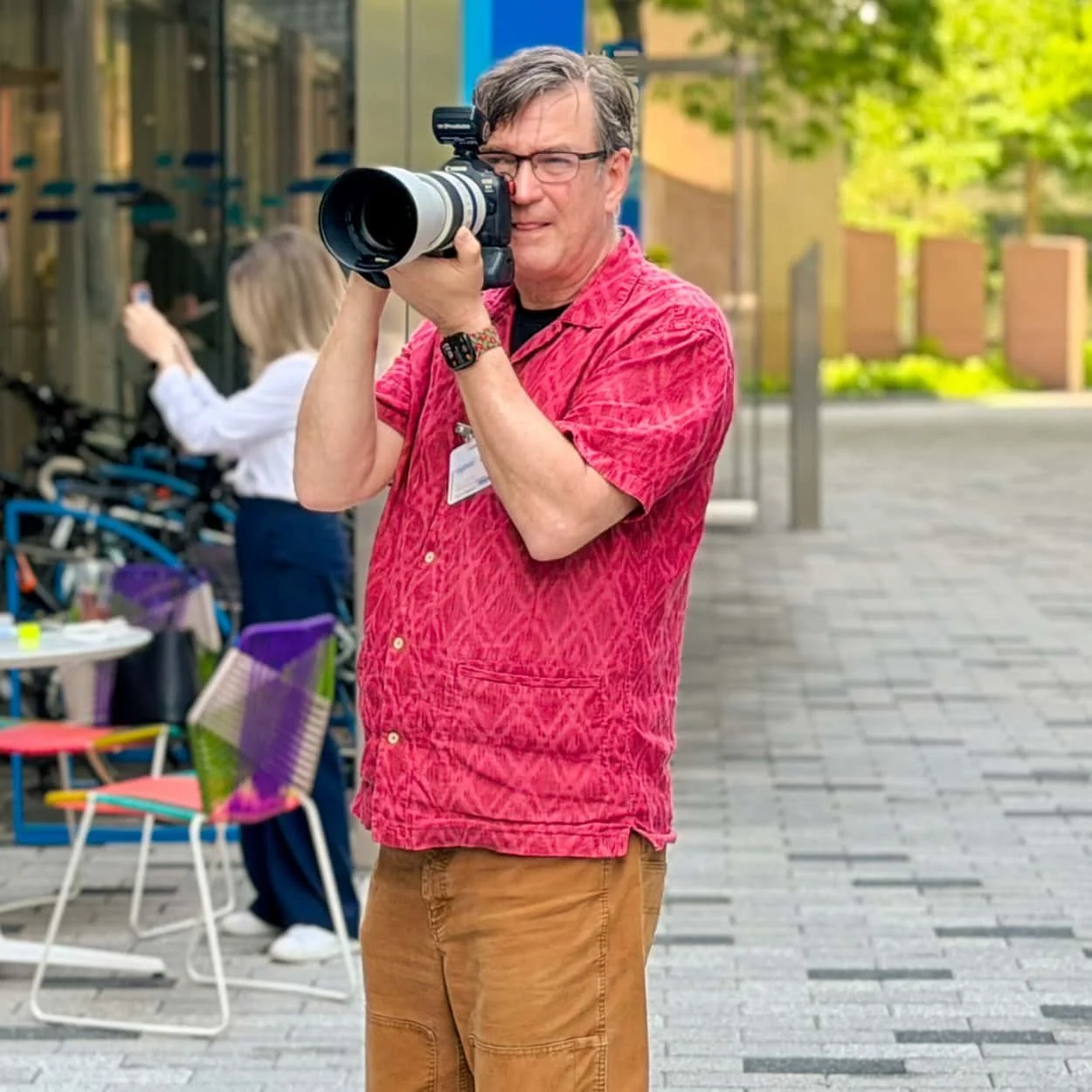 Scott Indermaur photographing a corporate project on location in downtown Boston.