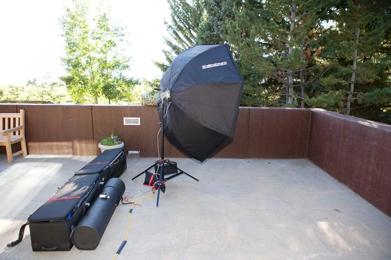 Behind-the-scenes lighting setup for Alan Greenspan’s portrait during the Federal Reserve’s annual symposium in Jackson Hole, Wyoming, in 2005.