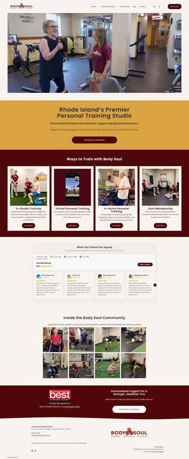 Body Soul Training website built on Squarespace