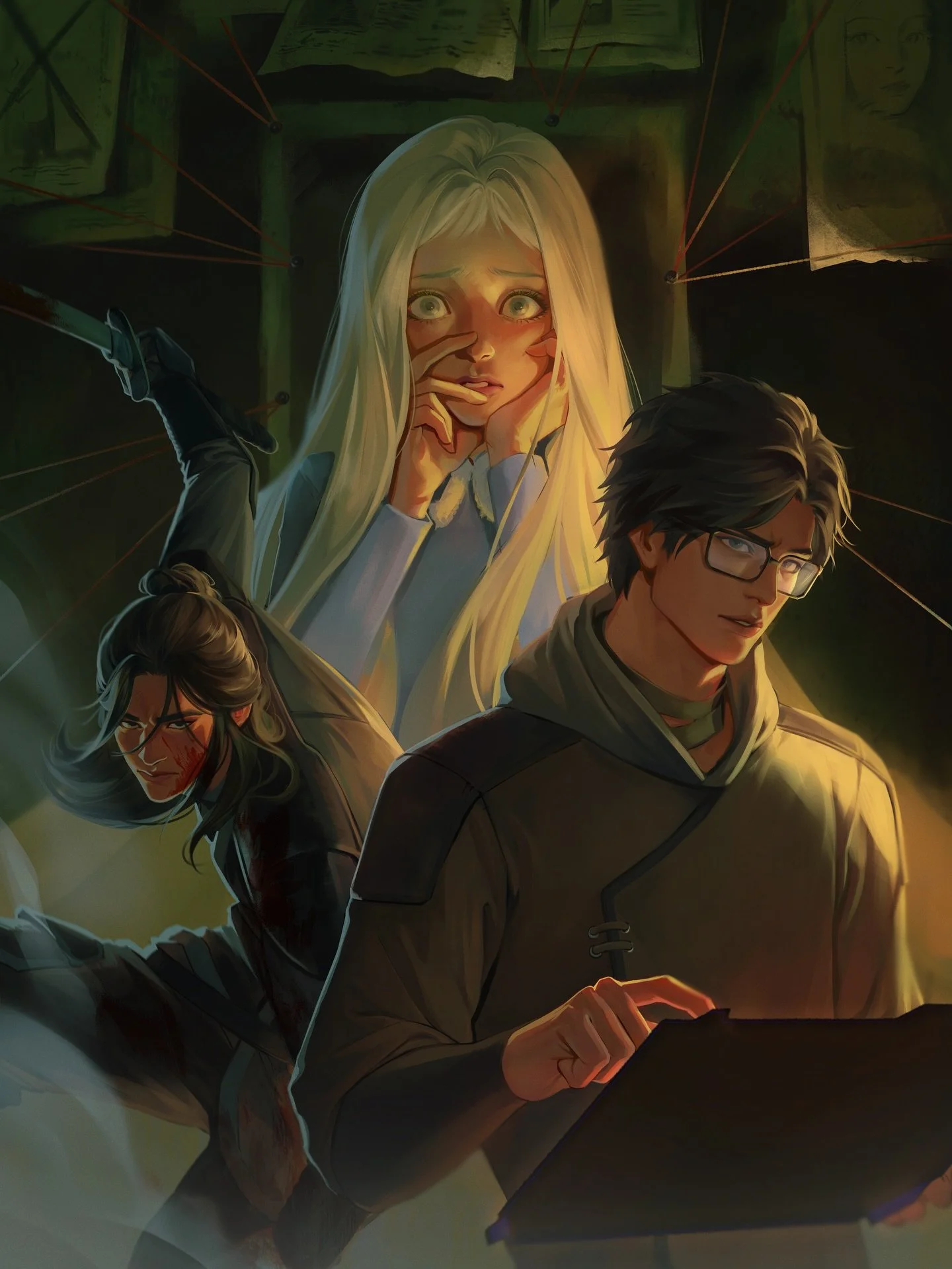 A better look at this amazing poster art of Charlie, Darkly, and Nash, my golden trio of misfits from The Moment Thief! Plus, swipe to see the piece that brought many of you here in the first place&hellip; @sashios_ is a legend for these. 💙

If you&