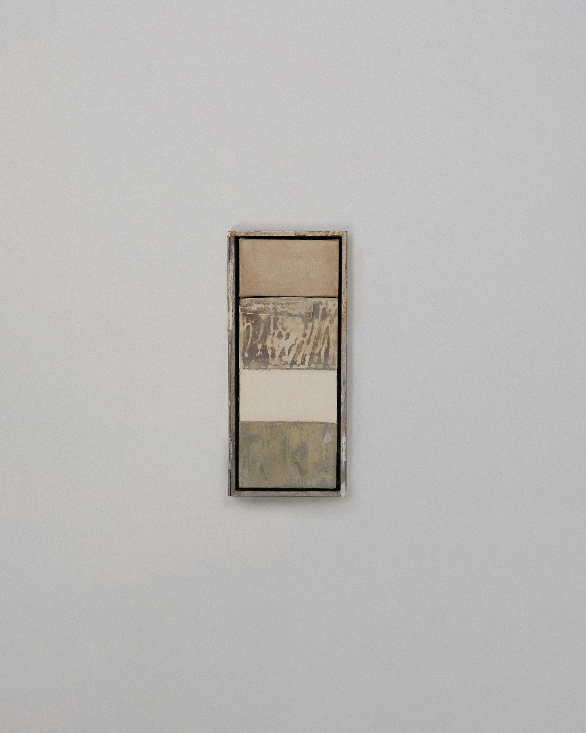 untitled, 2025, oil, wax, house-paint and canvas on wood, enclosed within a box, 50.5 x 22.5cm