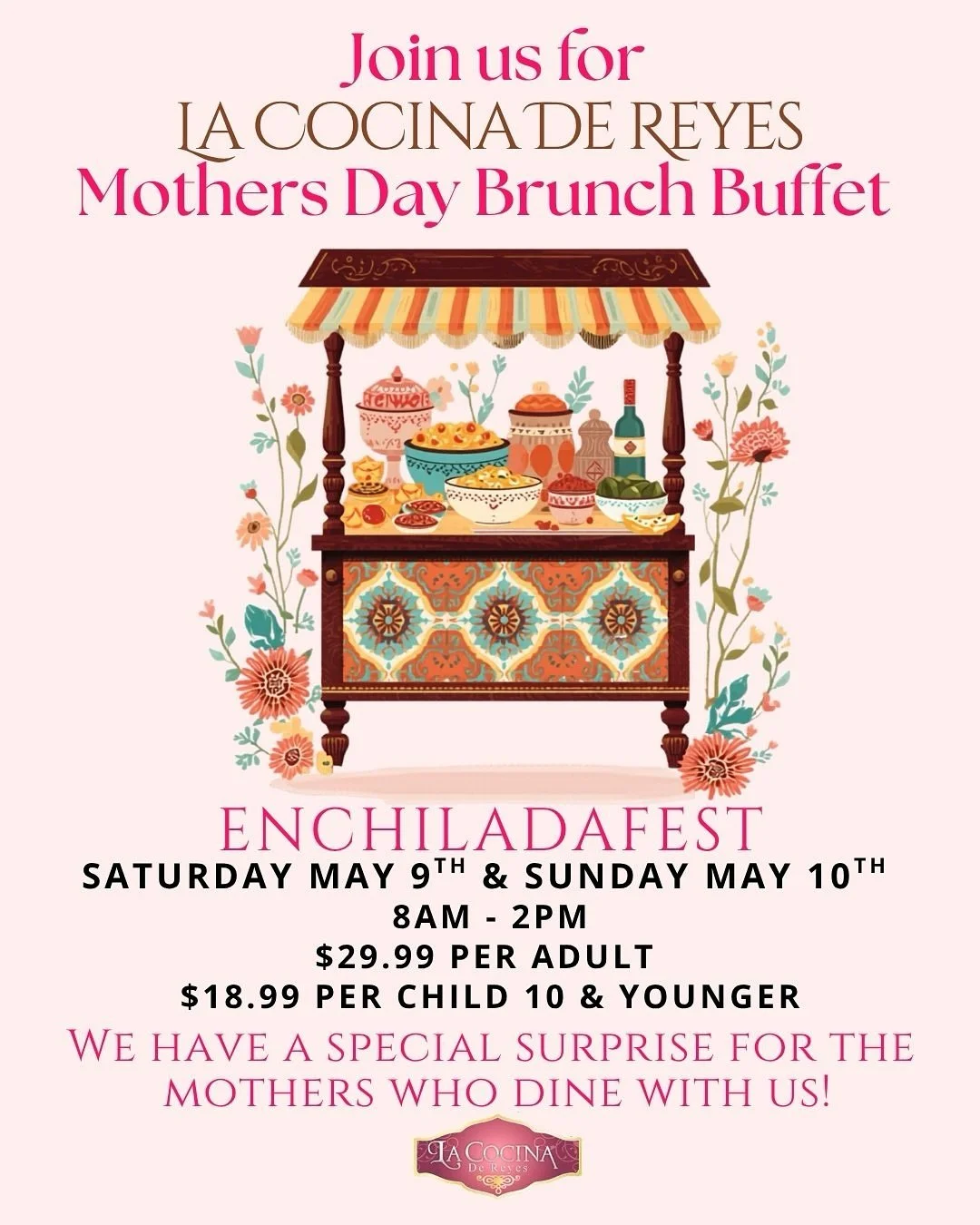 Temecula Mothers Day Brunch Buffet!💕
Join us Mothers Day Weekend for our Enchiladafest Buffet!😍💕
May 9th &amp; May 10th 8am - 2pm

💕🤫We have a special surprise for all the Mothers that Dine with us! 

All you can eat buffet in Temecula Californi