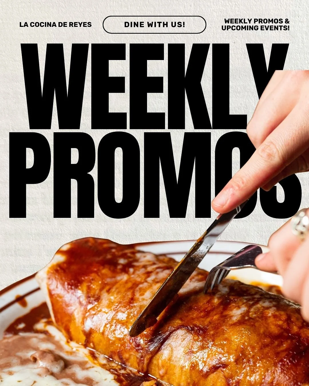 ✨Stay Up-To-Date With Our Current Promotions &amp; Events!

⭐️Lunch Specials 
Monday - Friday 11am - 3pm
*Not Available on Holidays 

⭐️Happy Hour
Monday - Thursday 3pm - 6pm
*Not Available on Holidays 
➡️www.LaCocinaTemecula.com/La-Cocina-de-reyes-h