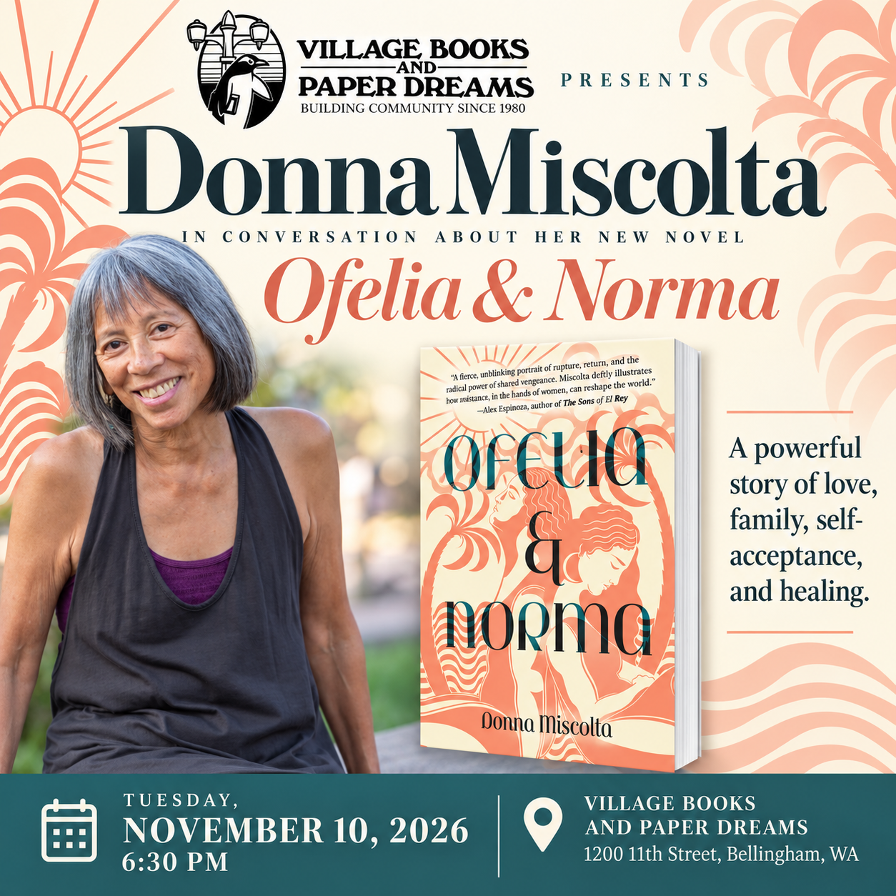 Donna Miscolta will be at Village Books in Bellingham, WA 