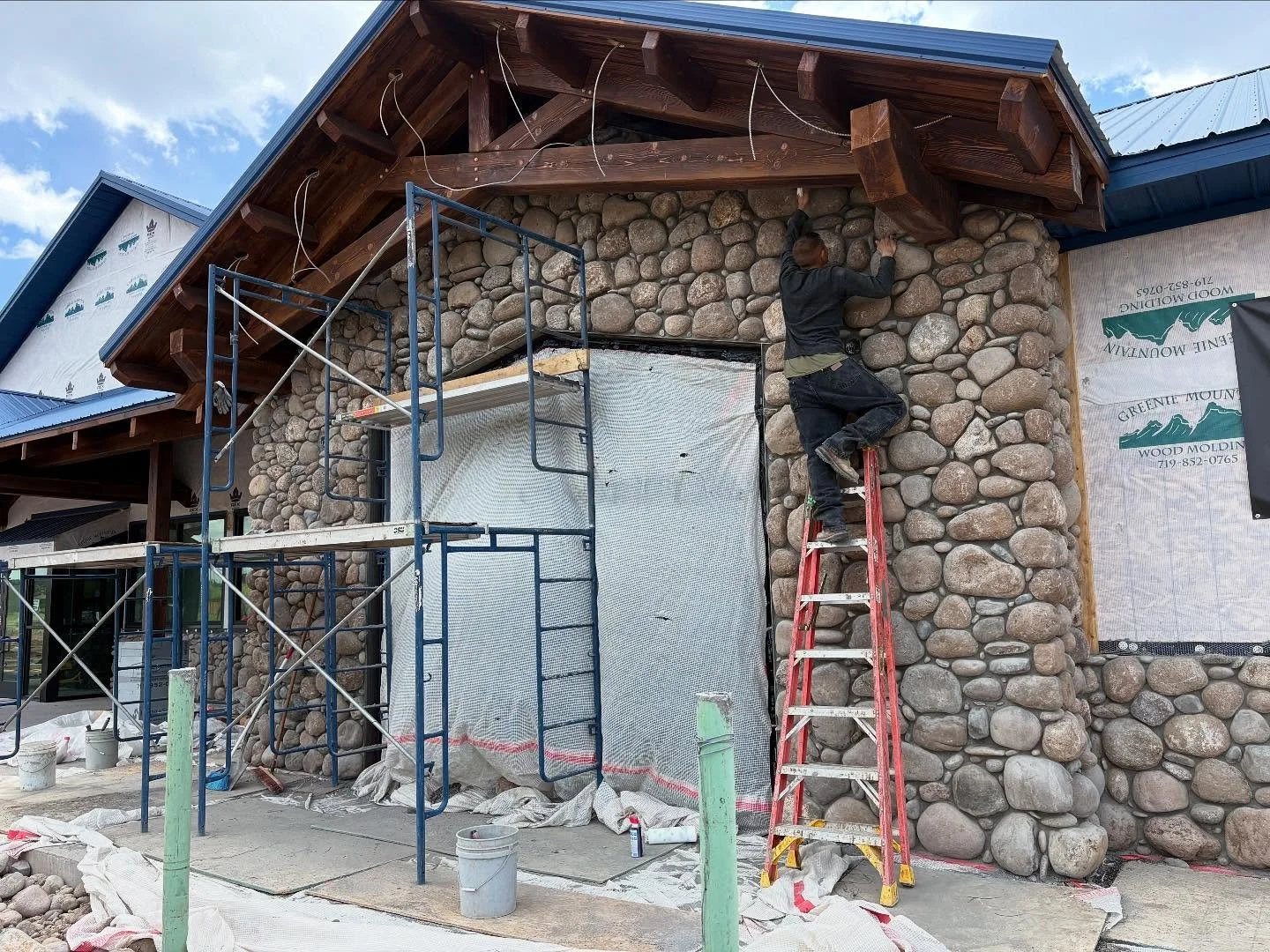 Stone work on the new gas station in town. Natural stones- mainly sourced on site.