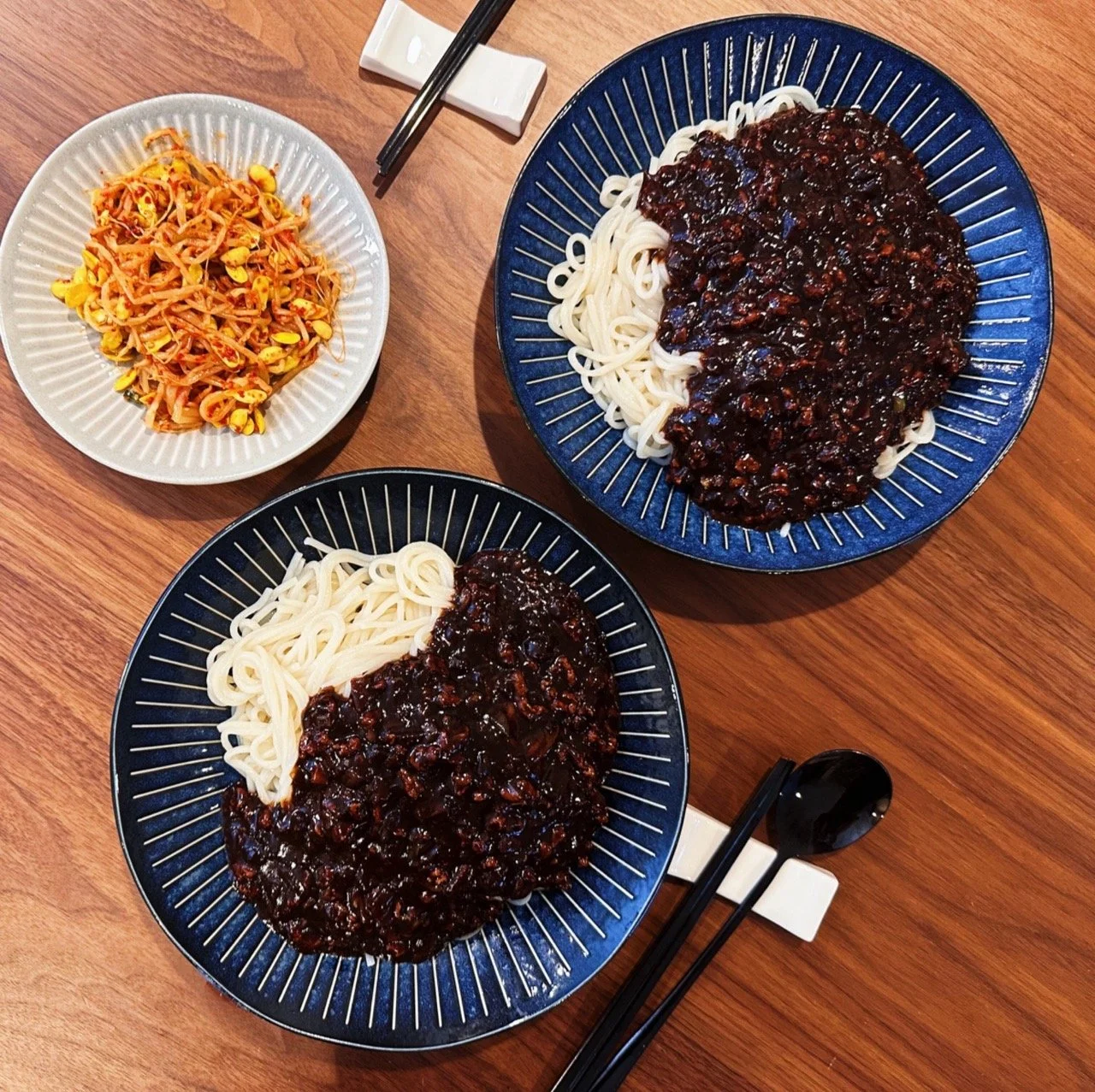 Korean style Jjajangmyeon with bean sprout namul