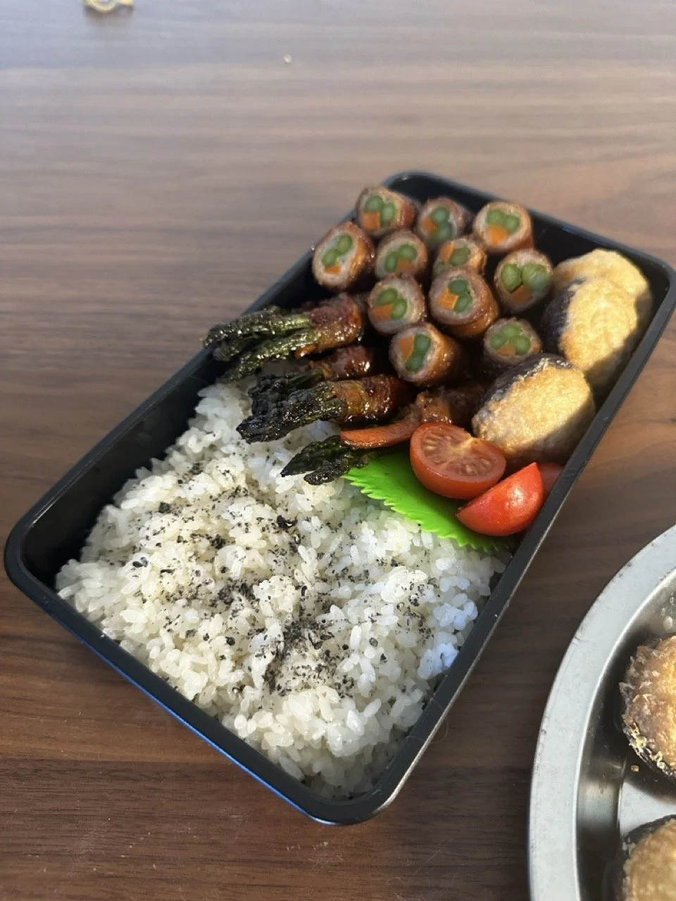 Pork belly wrapped asparagus and carrots