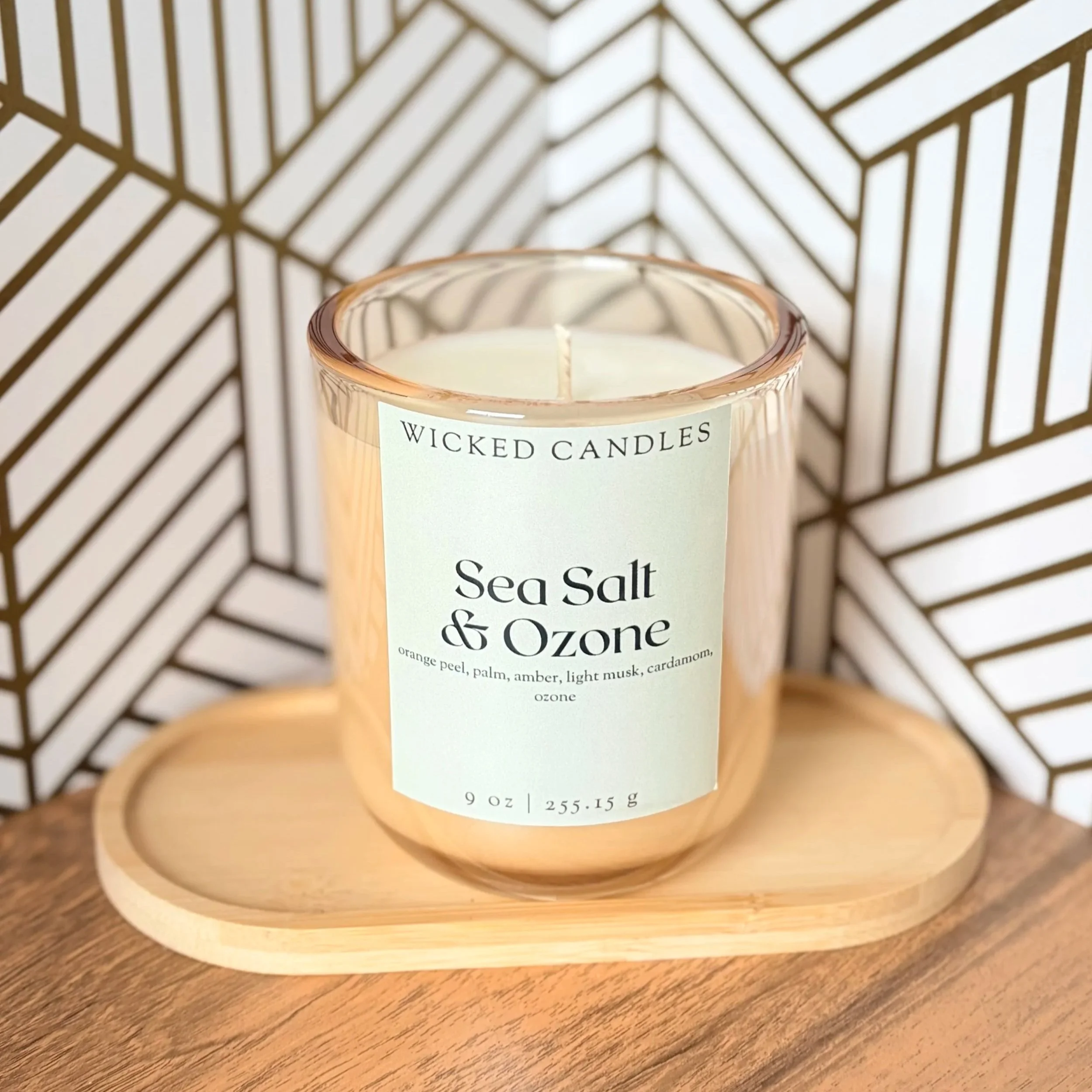 sea salt and ozone scented soy candle