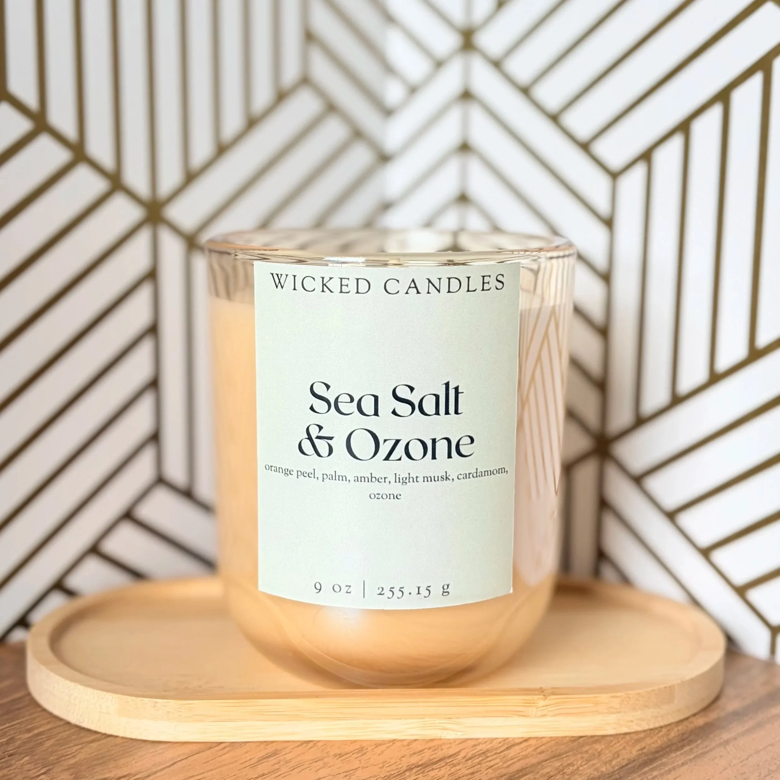 sea salt and ozone scented soy candle