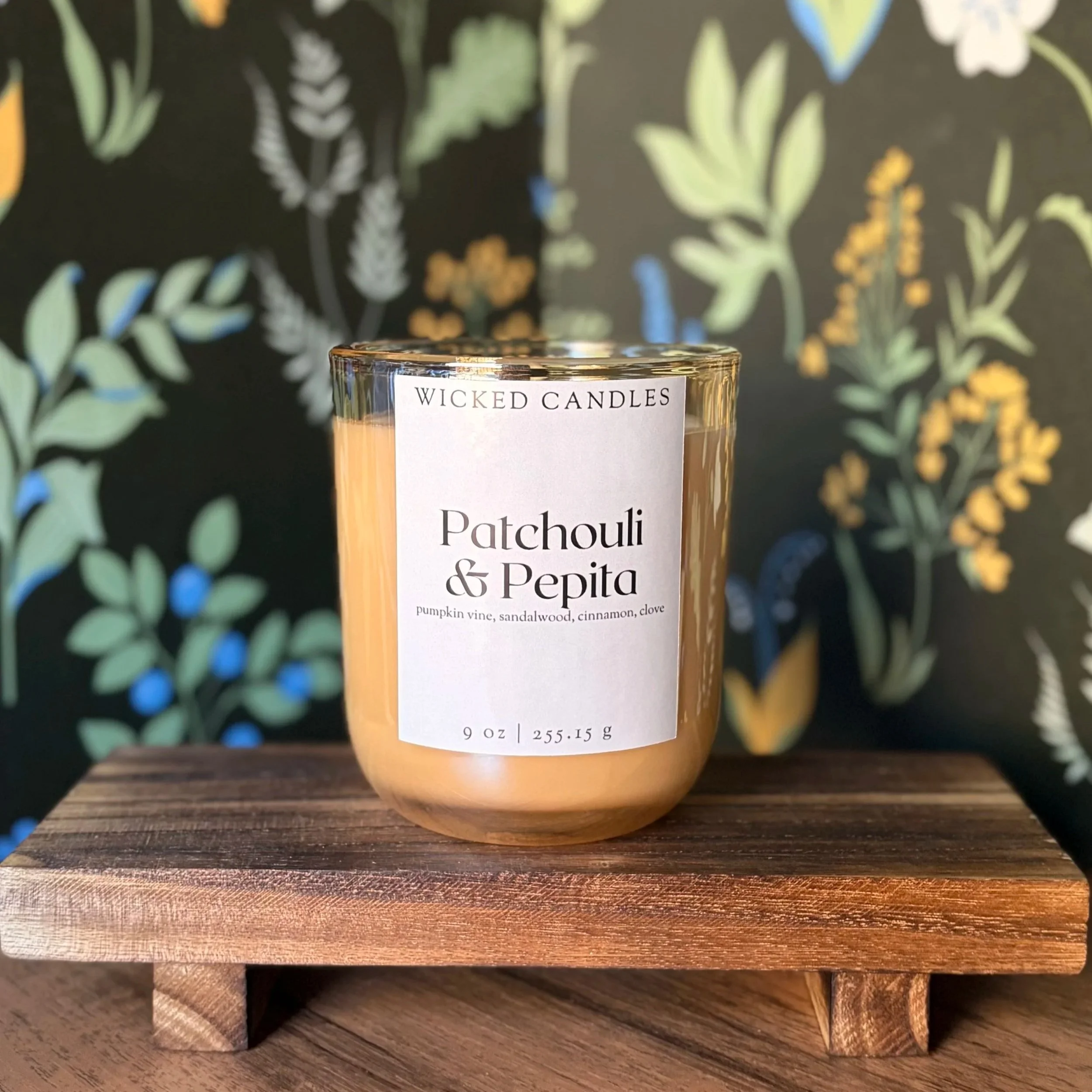 patchouli and pepita scented soy candle