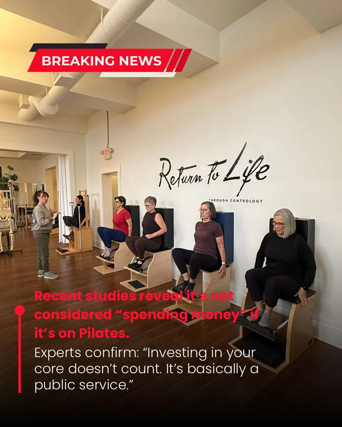 Turns out science is on our side 🧪✨
Pilates gear, privates, memberships&hellip; all officially classified as essential spending 😉
We don&rsquo;t make the rules &mdash; we just follow the research 🗓️Start booking your classes for next week!  #pilat