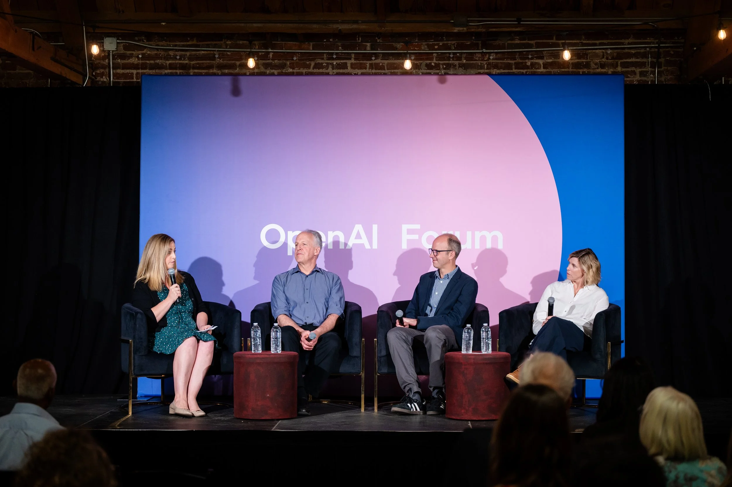 Olivia Smith moderates an OpenAI Forum panel on AI in local news with Neil Chase, Kevin Delaney and Kristen Muller