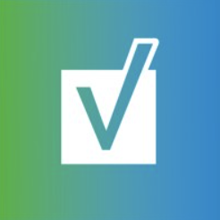 White check mark inside a white box on a gradient background from green to blue.