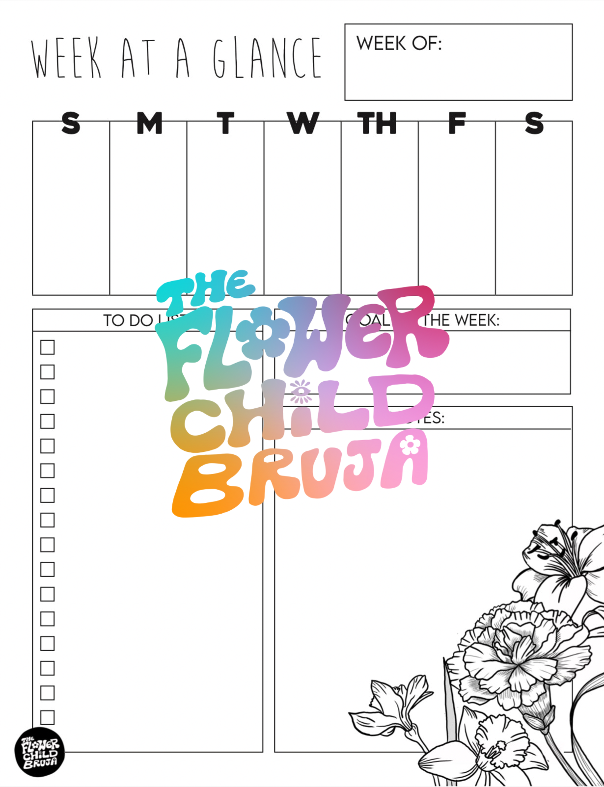 WEEK AT A GLANCE PAGE DIGITAL DOWNLOAD