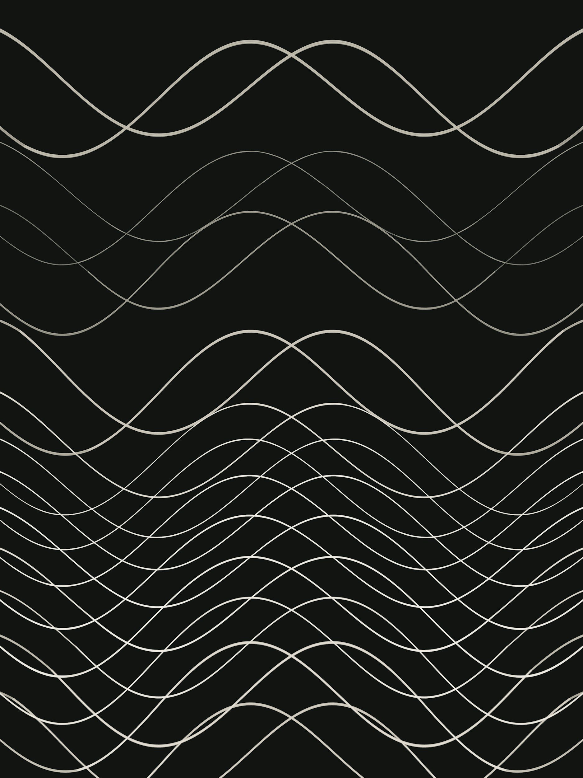 Black background with thin, white wavy lines crossing each other in a grid-like pattern.