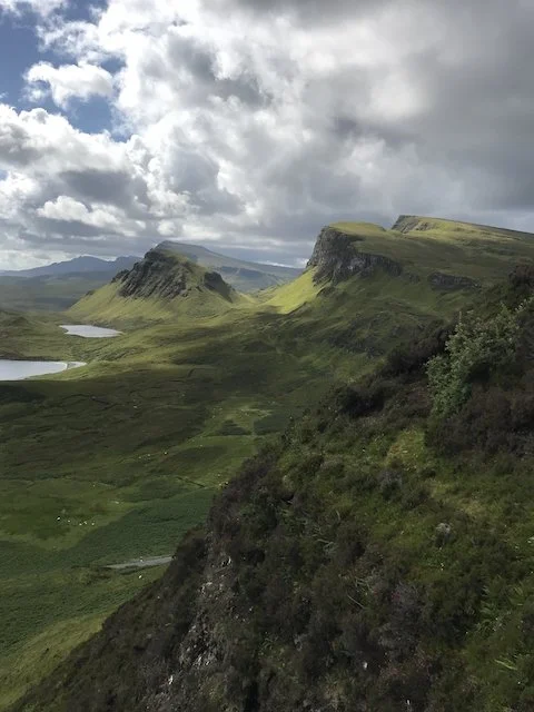 A view of the Quiraing walk on the Isle of Skye in Scotland on a summer day.