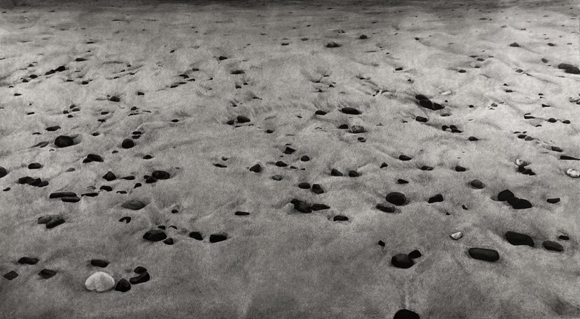 "Receded" 2022, charcoal on paper, 24 x 75 in.