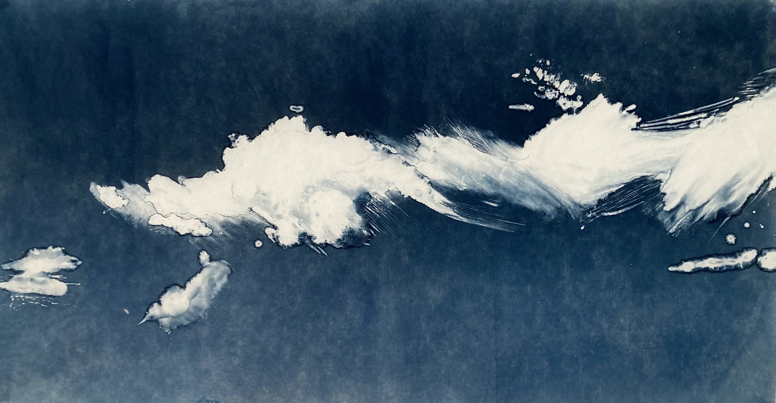 "Cumulus" 2023, ink on paper, 17 x 32 in.