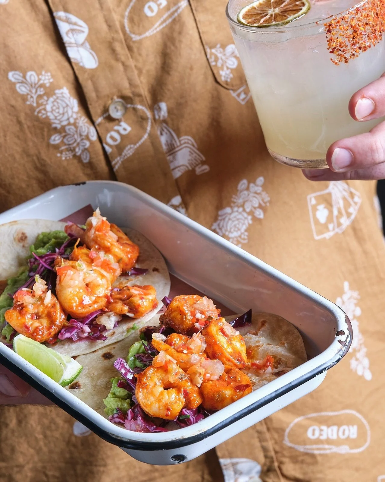 Last Tuesday of October means last chance to try our Shrimp Enchilado Tacos with red chile sauce, red cabbage ensalada &amp; guacamole 🍤

Plus, enjoy free premium upgrades to @latierradeacre mezcal through Friday!