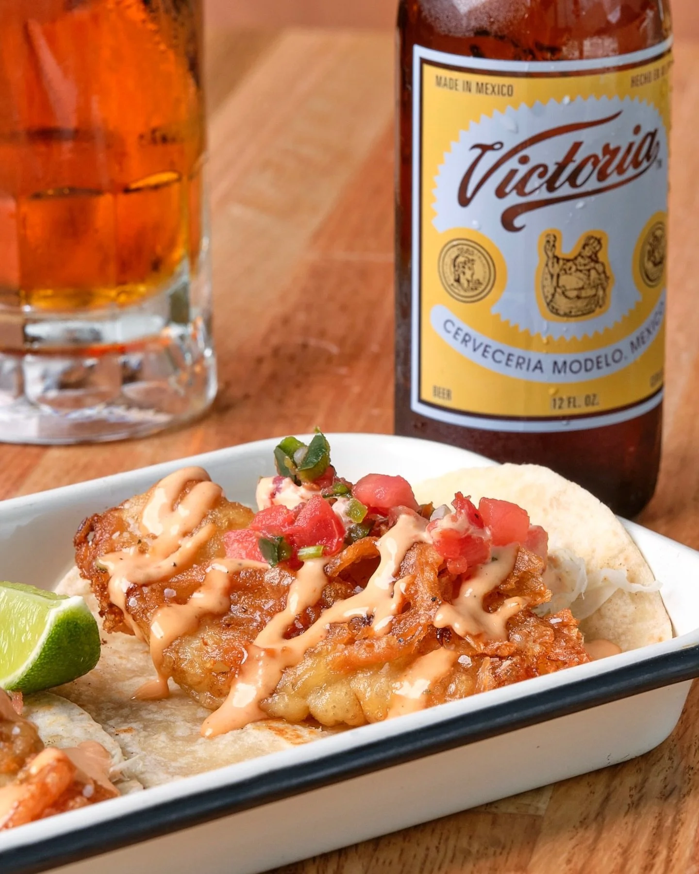 No meat, no problem 🐟 Fried Grouper Tacos with cabbage, pico &amp; chipotle mayo