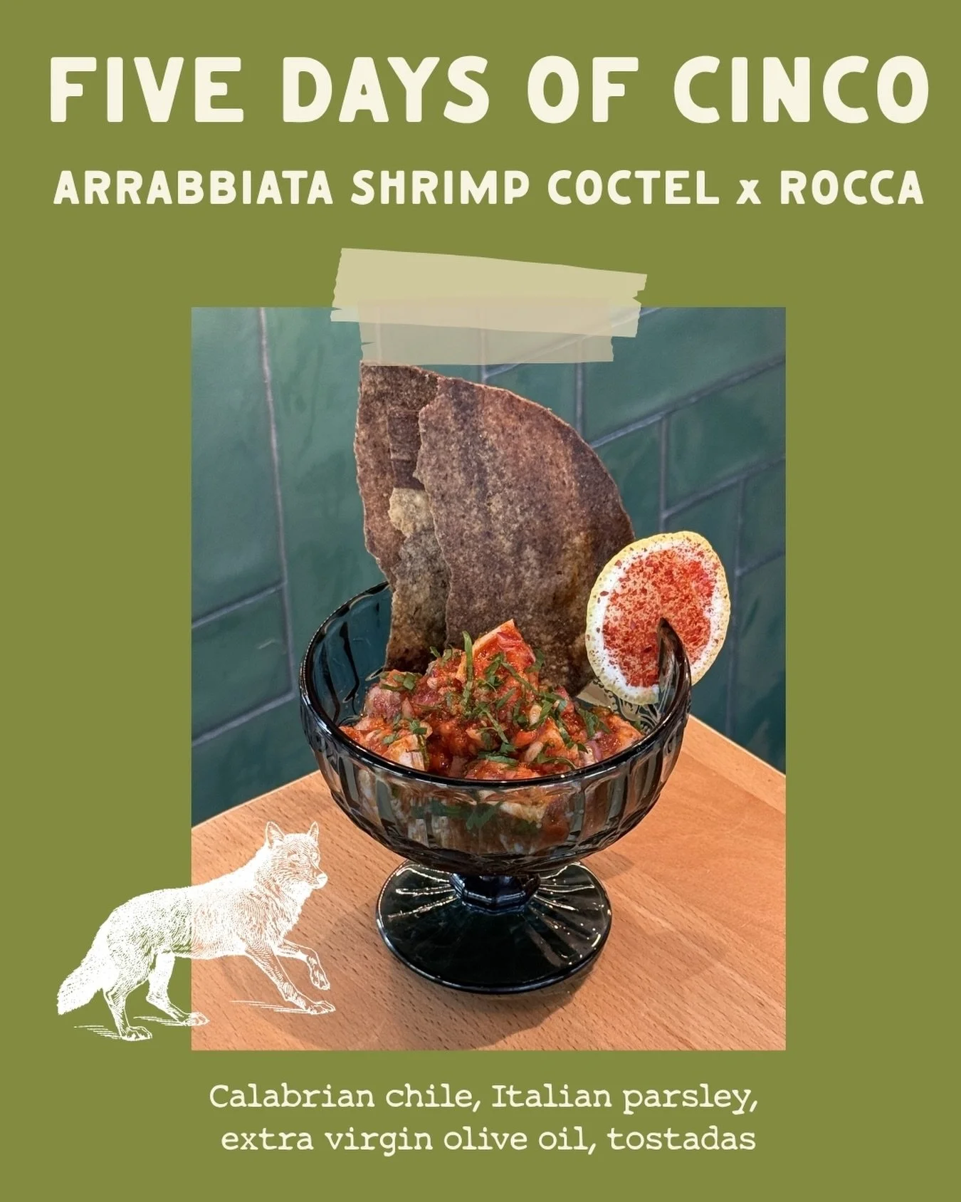 Day one, and we&rsquo;re coming in hot 🌶️

Kicking off #FiveDaysOfCinco with our fam at @roccatampa - introducing the Arrabbiata Shrimp Cocktail with Calabrian chile, Italian parsley, extra virgin olive oil &amp; tostadas 

Available now through Tue