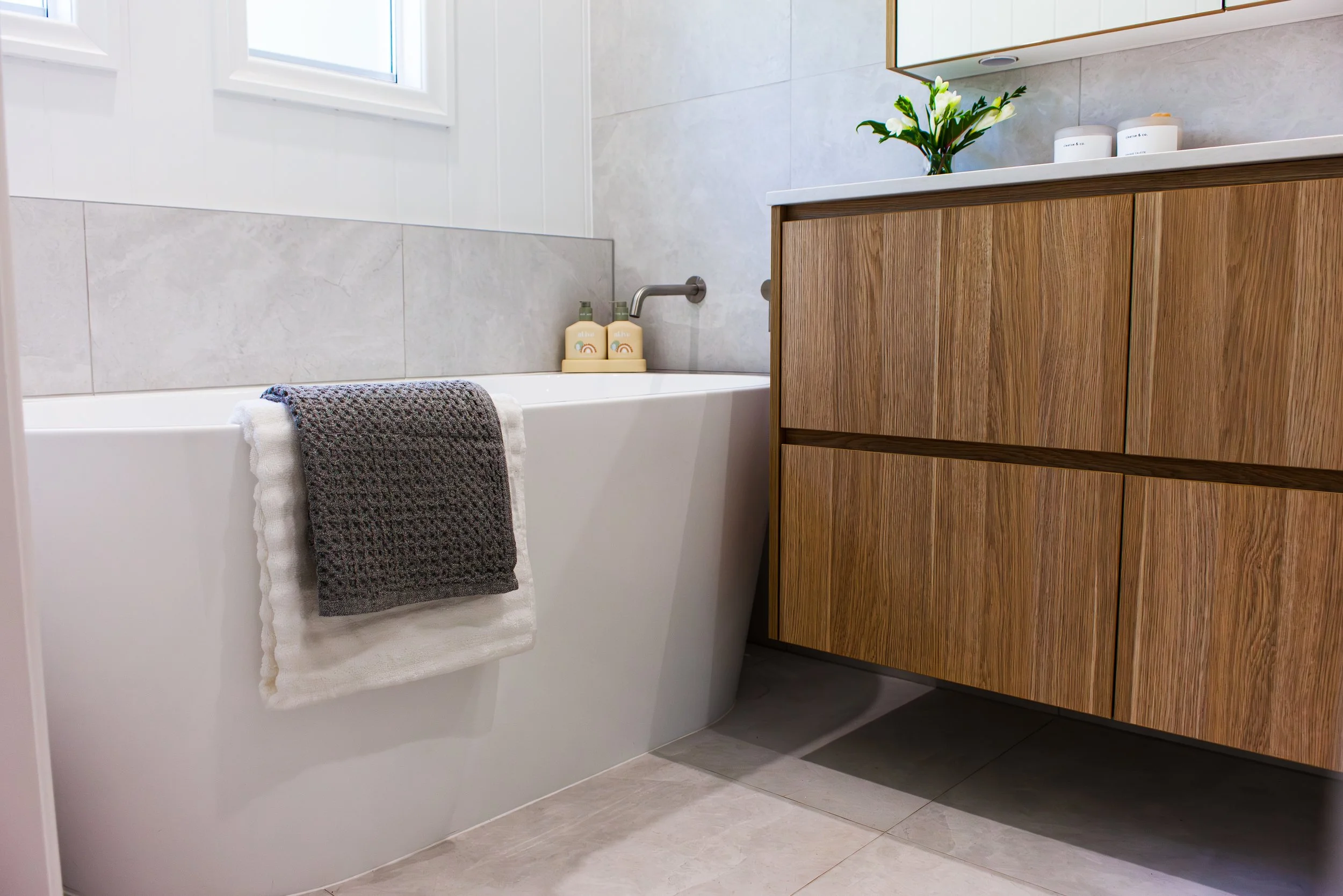 Port-war home bathroom renovation at Harwood Street, Bardon