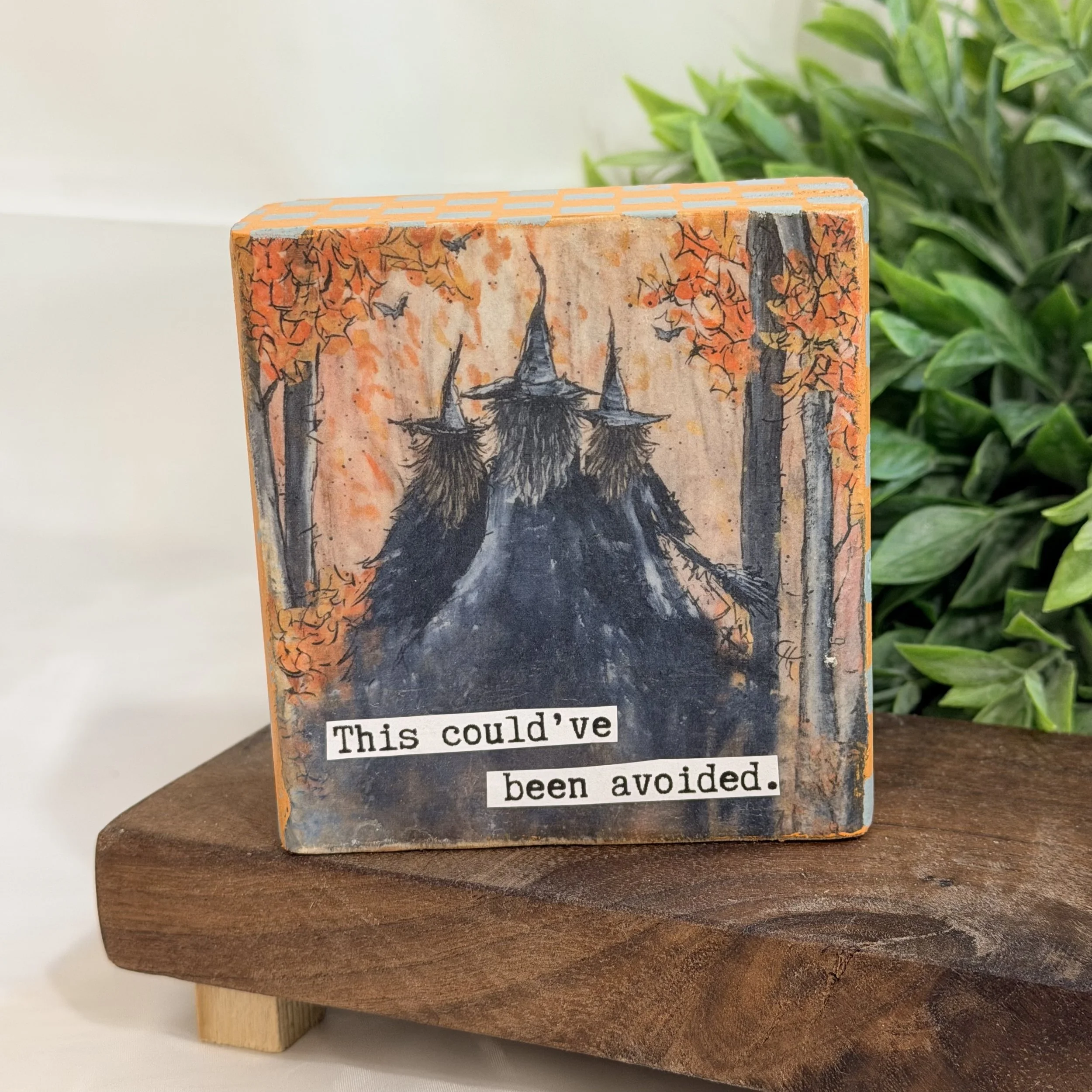 Reversible Halloween Desk Sitter | Witches / Black Cat