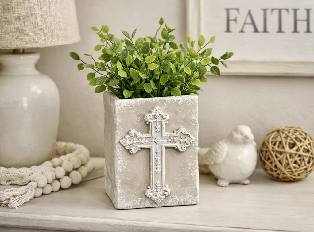 Ceramic Cross Planter Vase (Faux Greenery Not Included)