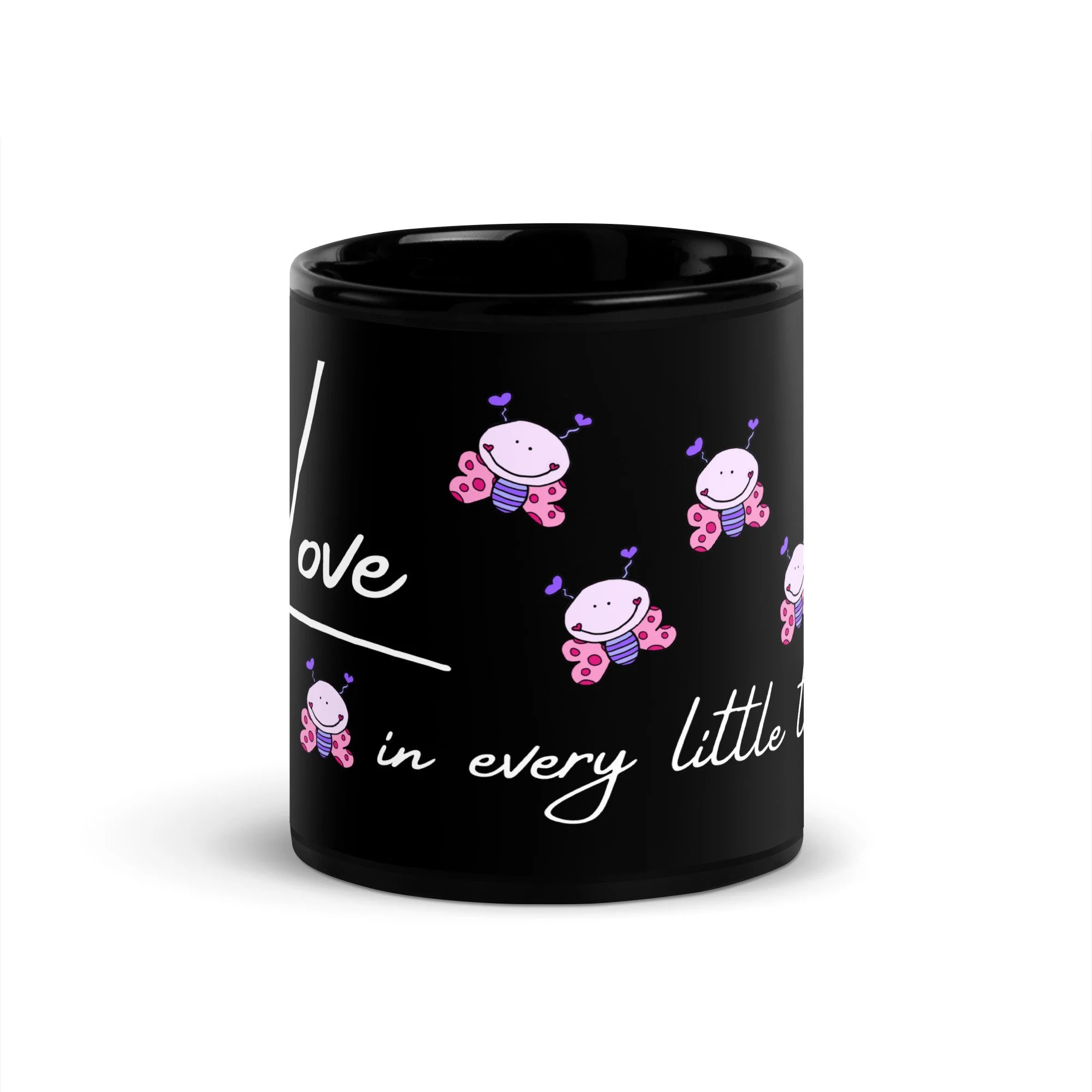 Black Glossy Mug - "Love in every little thing"