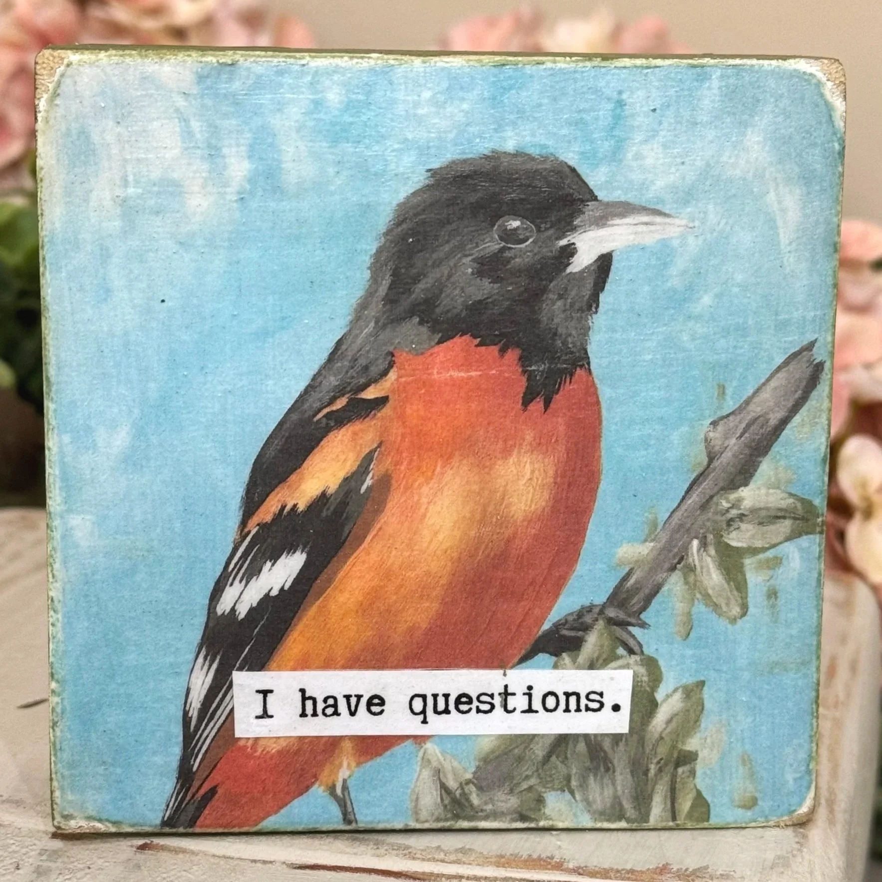 Funny Spring 4x4" Wood Shelf Sitters | Decor Gift for Teachers, Coworkers & Moms