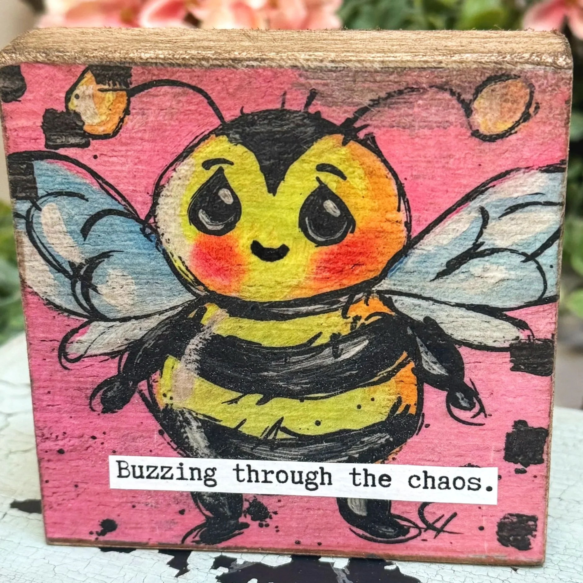 Funny Spring 4x4" Wood Shelf Sitters | Decor Gift for Teachers, Coworkers & Moms