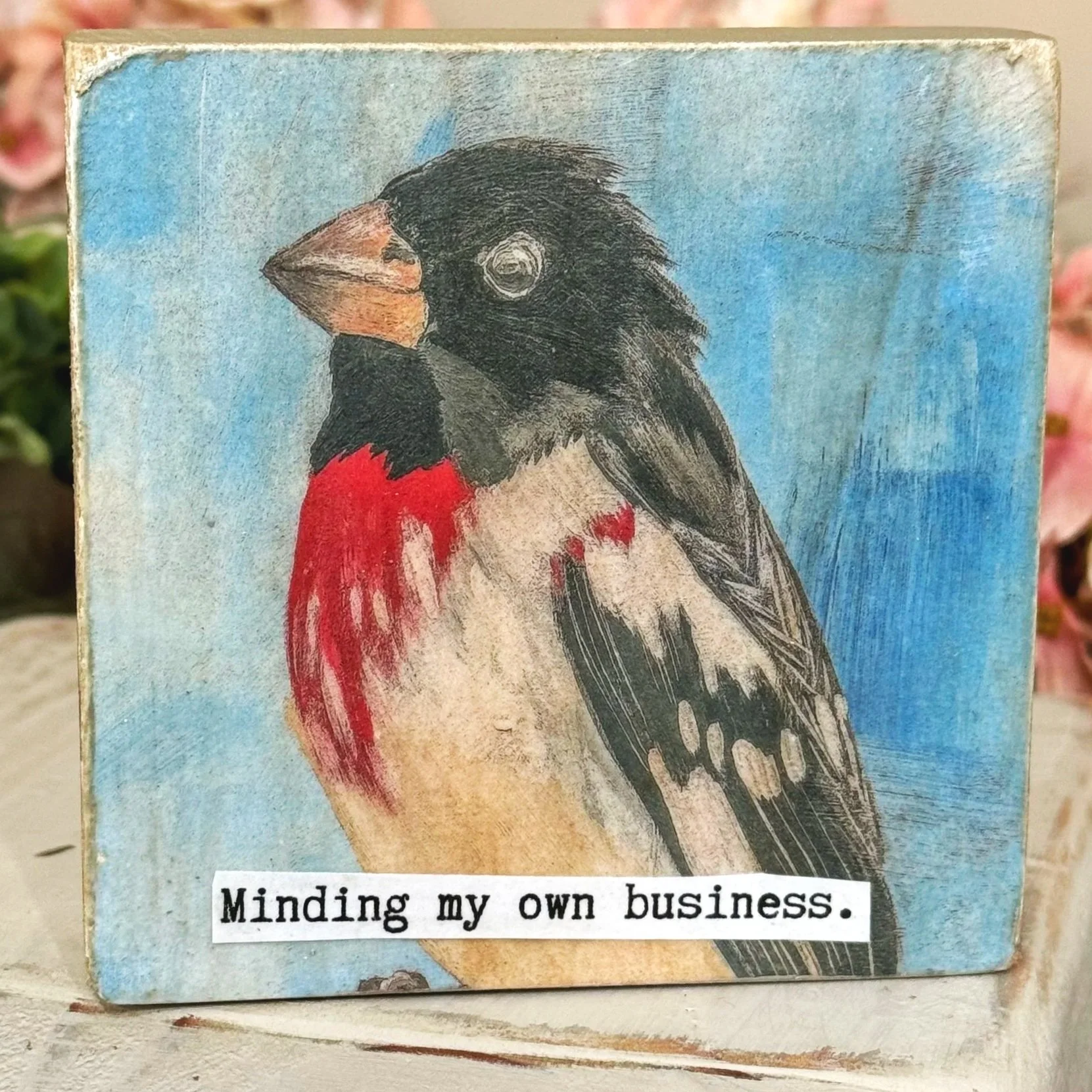 Funny Spring 4x4" Wood Shelf Sitters | Decor Gift for Teachers, Coworkers & Moms