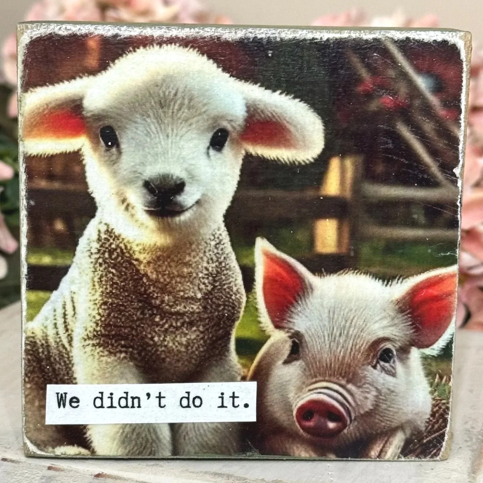 Funny Spring 4x4" Wood Shelf Sitters | Decor Gift for Teachers, Coworkers & Moms